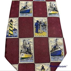 TOMMY HILFIGER Nautical Sail Boat Burgandy Tie